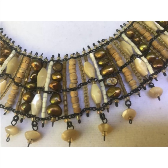 BEADED NECKLACE EARTH TONES NECKLACE‎ WIDE BAND - Picture 4 of 8